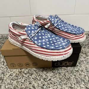 Hey Dude Wally Patriotic Shoes SOLD OUT! USA STARS N STRIPES NEW Size MENS 10